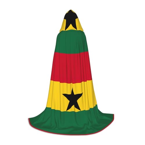 GFXEDSAH Kapuzenumhang mit Flagge von Ghana, mittelalterlicher Umhang mit bequemer Kapuze, perfekt für Rollenspiele und Partys von GFXEDSAH