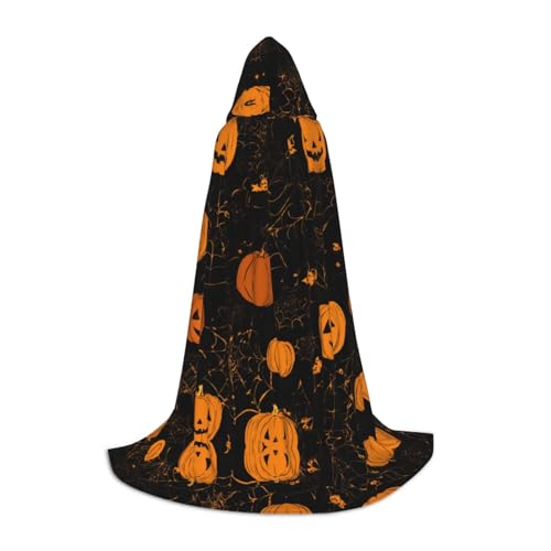 GFXEDSAH Kapuzenumhang mit Halloween-Kürbis-Druck, mittelalterlicher Umhang mit bequemer Kapuze, perfekt für Rollenspiele und Partys von GFXEDSAH