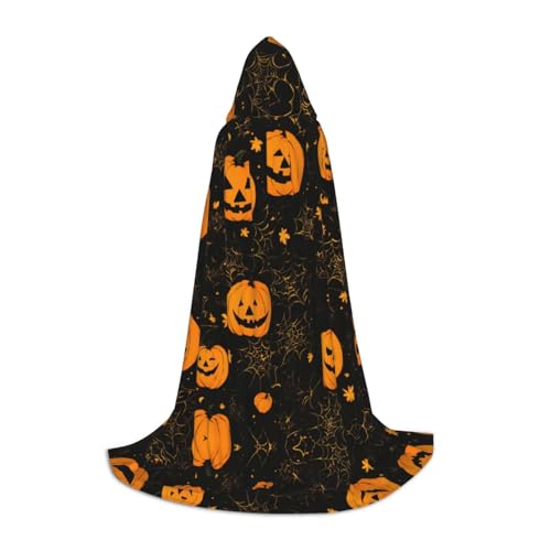 GFXEDSAH Kapuzenumhang mit Halloween-Kürbis-Druck, mittelalterlicher Umhang mit bequemer Kapuze, perfekt für Rollenspiele und Partys von GFXEDSAH