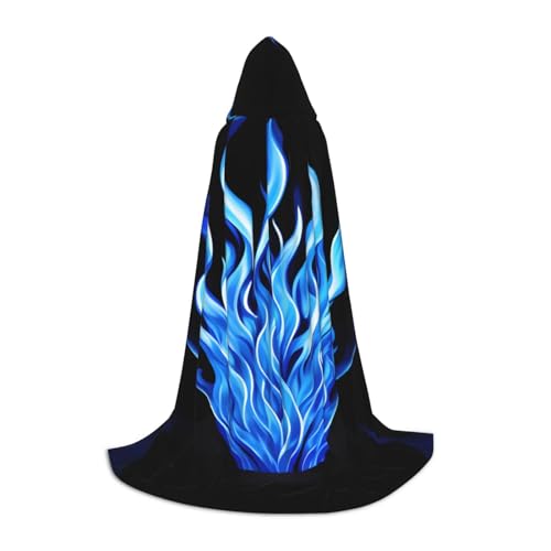 GFXEDSAH Kapuzenumhang mit Indigo-Flammendruck, mittelalterlicher Umhang mit bequemer Kapuze, perfekt für Rollenspiele und Partys GFXEDSAH Kapuzenumhang mit Indigo-Flammendruck, mittelalterlicher Umhang mit bequemer Kapuze, perfekt für Rollenspiele und Partys von GFXEDSAH