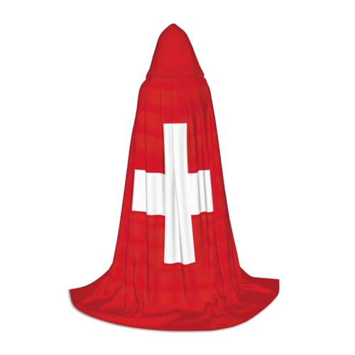 GFXEDSAH Kapuzenumhang mit Schweizer Flagge, mittelalterlicher Umhang mit bequemer Kapuze, perfekt für Rollenspiele und Partys von GFXEDSAH