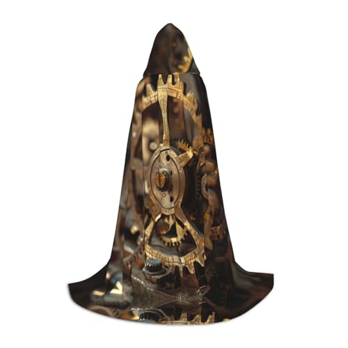GFXEDSAH Kapuzenumhang mit Uhr-Zahnradaufdruck, mittelalterlicher Umhang mit bequemer Kapuze, perfekt für Rollenspiele und Partys von GFXEDSAH