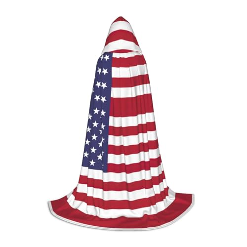 GFXEDSAH Kapuzenumhang mit amerikanischer Flagge, mittelalterlicher Umhang mit bequemer Kapuze, perfekt für Rollenspiele und Partys von GFXEDSAH