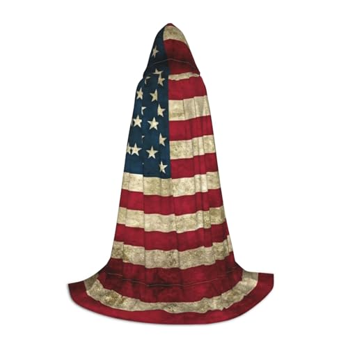 GFXEDSAH Kapuzenumhang mit amerikanischer Flagge, mittelalterlicher Umhang mit bequemer Kapuze, perfekt für Rollenspiele und Partys von GFXEDSAH