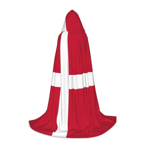 GFXEDSAH Kapuzenumhang mit dänischer Flagge, mittelalterlicher Umhang mit bequemer Kapuze, perfekt für Rollenspiele und Partys von GFXEDSAH