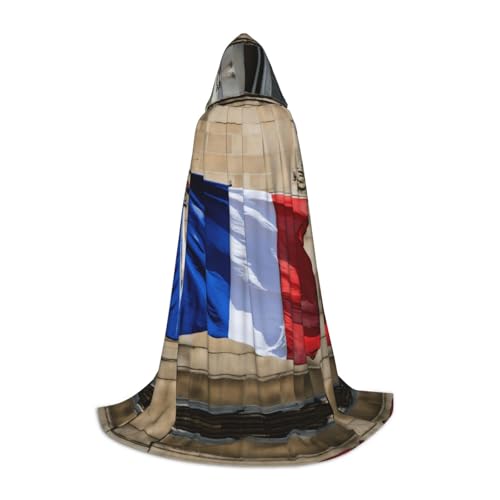 GFXEDSAH Kapuzenumhang mit französischer Flagge, mittelalterlicher Umhang mit bequemer Kapuze, perfekt für Rollenspiele und Partys von GFXEDSAH