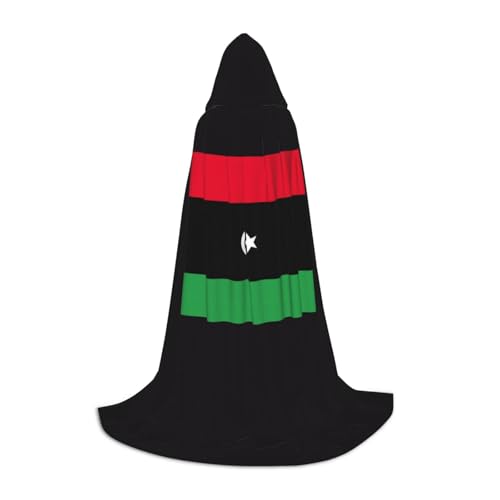 GFXEDSAH Kapuzenumhang mit libyscher Flagge, mittelalterlicher Umhang mit bequemer Kapuze, perfekt für Rollenspiele und Partys von GFXEDSAH