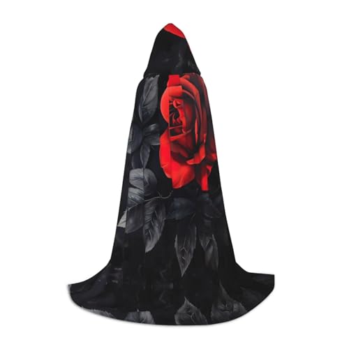 GFXEDSAH Kapuzenumhang mit roter Rose und schwarzen Blättern, mittelalterlicher Umhang mit bequemer Kapuze, perfekt für Rollenspiele und Partys GFXEDSAH Kapuzenumhang mit roter Rose und schwarzen Blättern, mittelalterlicher Umhang mit bequemer Kapuze, perfekt für Rollenspiele und Partys von GFXEDSAH
