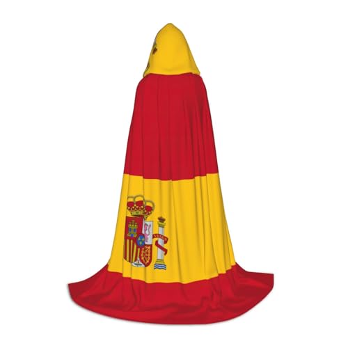 GFXEDSAH Kapuzenumhang mit spanischer Flagge, mittelalterlicher Umhang mit bequemer Kapuze, perfekt für Rollenspiele und Partys von GFXEDSAH