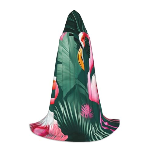 GFXEDSAH Umhang mit Palmblatt- und Flamingo-Paar-Druck, mittelalterlicher Umhang mit bequemer Kapuze, perfekt für Rollenspiele und Partys GFXEDSAH Umhang mit Palmblatt- und Flamingo-Paar-Druck, mittelalterlicher Umhang mit bequemer Kapuze, perfekt für Rollenspiele und Partys von GFXEDSAH