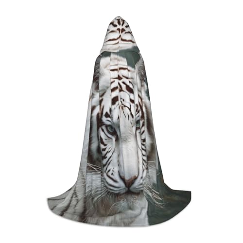 GFXEDSAH Weißer Kapuzenumhang mit Tiger-Druck, mittelalterlicher Umhang mit bequemer Kapuze, perfekt für Rollenspiele und Partys GFXEDSAH Weißer Kapuzenumhang mit Tiger-Druck, mittelalterlicher Umhang mit bequemer Kapuze, perfekt für Rollenspiele und Partys von GFXEDSAH