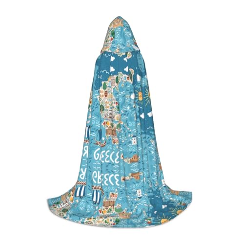 Kapuzenumhang mit Griechenlandkarten-Druck, mittelalterlicher Umhang mit bequemer Kapuze, perfekt für Rollenspiele und Partys Kapuzenumhang mit Griechenlandkarten-Druck, mittelalterlicher Umhang mit bequemer Kapuze, perfekt für Rollenspiele und Partys von GFXEDSAH