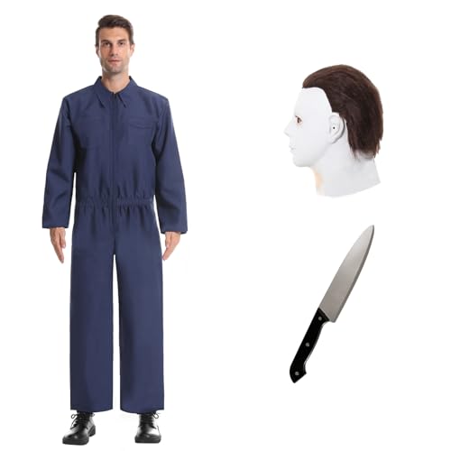 GGDQOPD Michael Kostüm für Erwachsene, Michael Overall mit Maske und Messer, Horror Halloween Killer Cosplay für Männer Frauen - M von GGDQOPD