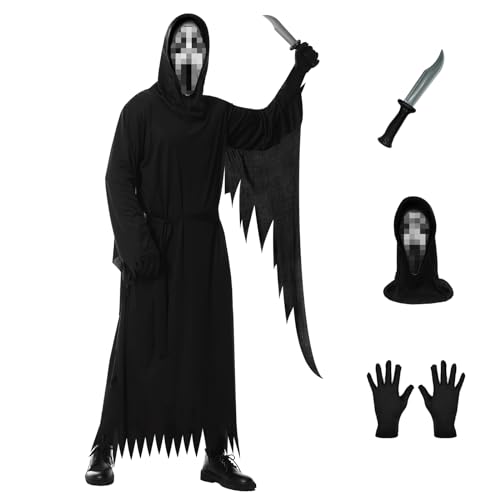 GGDQOPD Scream-Kostüm für Erwachsene, mit Maskenmesser und Handschuhen, perfektes Halloween-Kostüm für Damen und Herren, Schwarz-weiße Maske, unisize GGDQOPD Scream-Kostüm für Erwachsene, mit Maskenmesser und Handschuhen, perfektes Halloween-Kostüm für Damen und Herren, Schwarz-weiße Maske, unisize von GGDQOPD