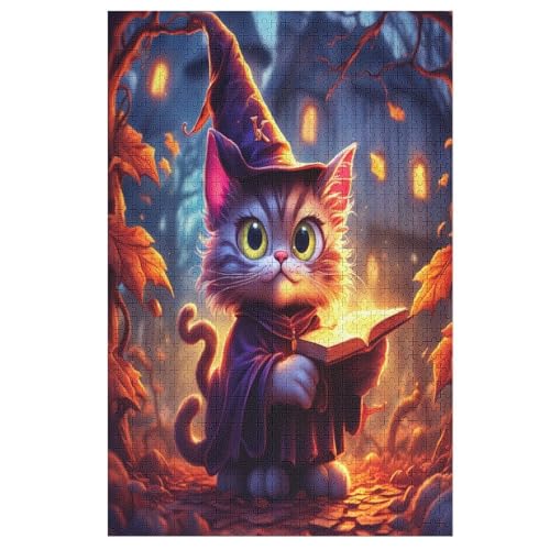 1000-teiliges Puzzles, Halloween Katze -Puzzle Für Erwachsene Kinder,Holzbrettpuzzle,Erwachsenenpuzzles,Geschenke （78×53cm） von GGJJTT