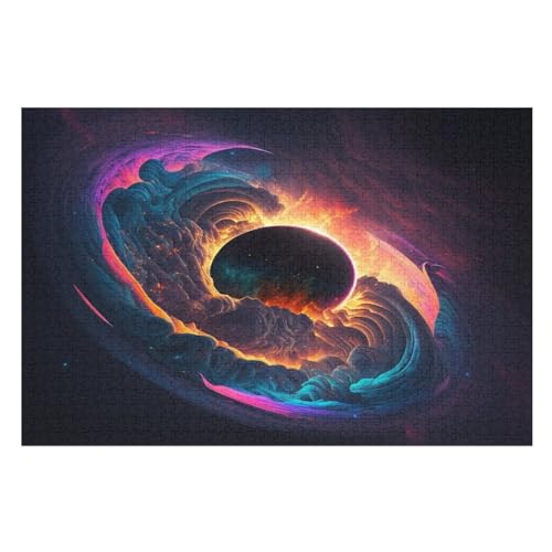 Abstraktes Schwarzes Loch Puzzles 1000 Teile Erwachsener Kniffel Spaß Holzpuzzle Kinder Erwachsene, Impossible Puzzle Schwer 75×50cm von GGJJTT