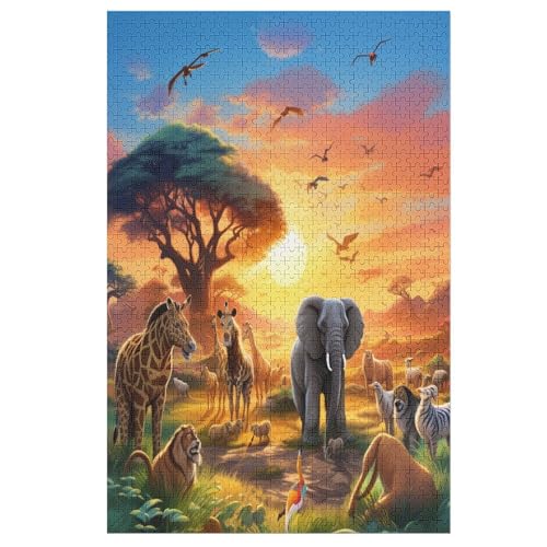 Afrikanisches Tiers Puzzle 1000 Teile,Holzpuzzle Herausforderndes GesKükenlichkeitsspiel,Kinder Erwachsenenpuzzle Ab 12 Jahren 78×53cm von GGJJTT