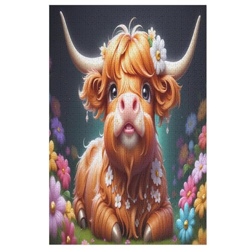 Animal Kuh 1000 Teile Puzzles Für Erwachsene, Impossible Puzzle, Geschicklichkeitsspiel Für Die Ganze Familie, Kinder Holzpuzzle （78×53cm） von GGJJTT