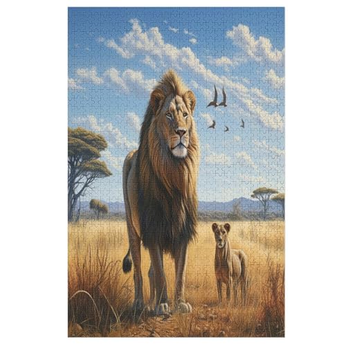 Animal Löwe 1000 Teile Holzpuzzle,einzigartiges Puzzle, Geschenk Für Erwachsene,Familienspiel,Herausforderungsaktivität,78×53cm von GGJJTT