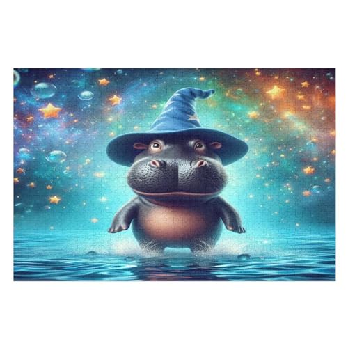 Animal Nilpferd Puzzle Für Erwachsene 1000 Teile Premium 100% Recyceltes Brett Zum Lernen, Lernspielzeug, Familienspiele Kinder Holzpuzzle （75×50cm） von GGJJTT