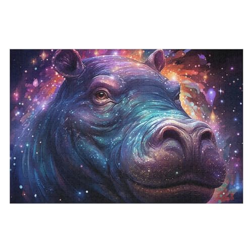 Animal Nilpferds Holzpuzzle 1000 Teile, Knobelspiele Für Erwachsene, Teenager, Puzzles Unmögliche - Kinder Puzzle Zimmer Deko （75×50cm） von GGJJTT