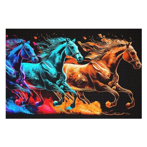 Animal Pferd 1000 Teile Puzzles Für Erwachsene Holzpuzzle Familienpuzzlespiel Stressabbau-Puzzle Für Erwachsene Kinder Ab 12 Jahren （75×50cm） von GGJJTT