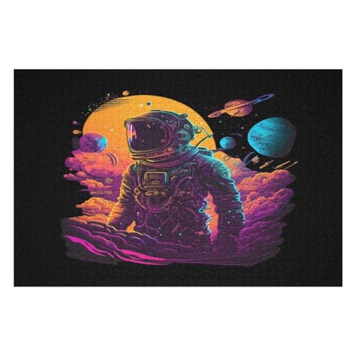 Astronaut -Puzzle, 1000 Teile,Holzpuzzle Für Erwachsene Kinder, Lustiges Spielzeug, Denkspiel, Spielzeug, Bildungsspiel, Herausforderung, Pädagogisch, （75×50cm） von GGJJTT
