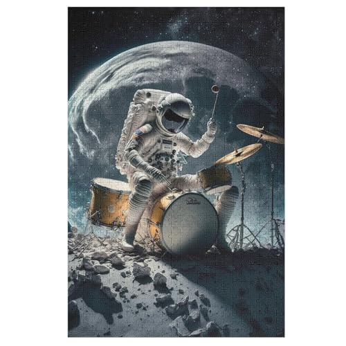 Astronaut spielt Trommeln 1000 Teile Puzzles Für Erwachsene Holzpuzzle Familienpuzzlespiel Stressabbau-Puzzle Kinder Ab 12 Jahren 78×53cm von GGJJTT