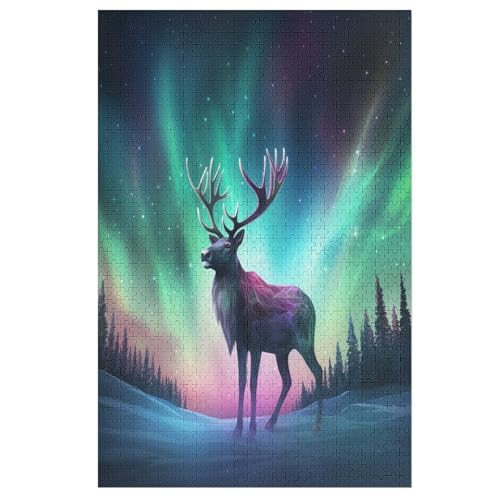 Aurora Elch Holzpuzzle Erwachsene - 1000 Teiliges Jigsaw Knobelspiel - Puzzle Für Erwachsene & Kinder - Outdoor & Reisespielzeug - Geduldspiel （78×53cm） von GGJJTT