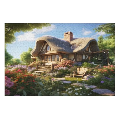 Bergdorfhütte Holzpuzzle Erwachsene - 1000 Teiliges Jigsaw Knobelspiel - Puzzle Für Erwachsene & Kinder - Outdoor & Reisespielzeug - Geduldspiel （75×50cm） von GGJJTT