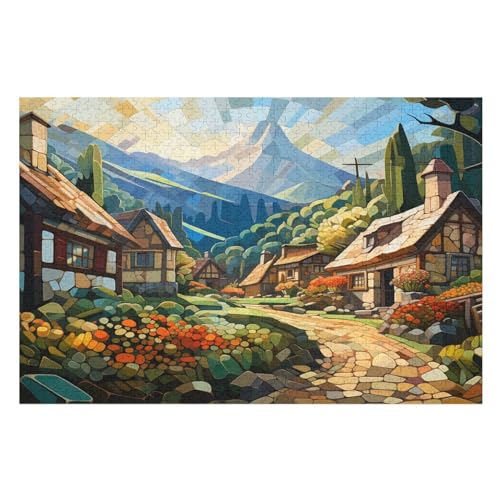 Bergdorfhütte Holzpuzzle Erwachsene - 1000 Teiliges Jigsaw Knobelspiel - Puzzle Für Erwachsene & Kinder - Outdoor & Reisespielzeug - Geduldspiel （75×50cm） von GGJJTT