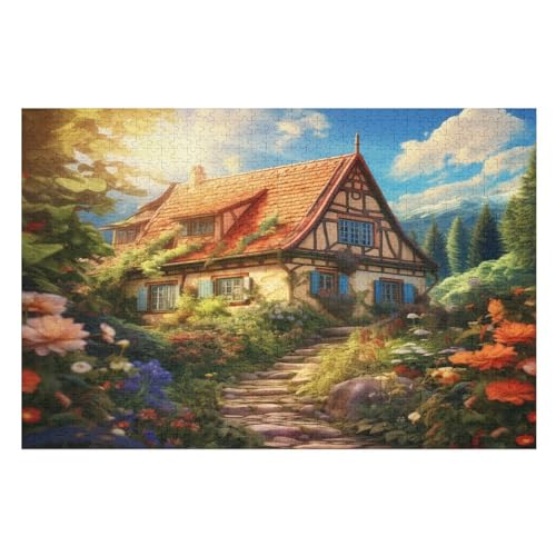 Bergdorfhütte -Puzzle, 1000 Teile,Holzpuzzle Für Erwachsene Kinder, Lustiges Spielzeug, Denkspiel, Spielzeug, Bildungsspiel, Herausforderung, Pädagogisch, （75×50cm） von GGJJTT