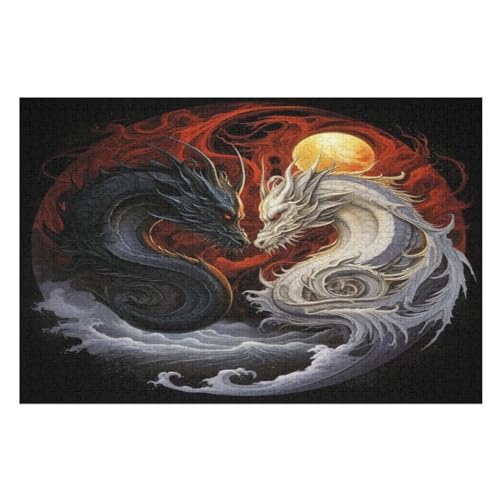 Black and White Drache 1000 Teile Puzzle, Holzpuzzle, Puzzles Für Erwachsene Kinder, 1000 Teile Puzzle Für Jugendliche & Erwachsene Lernspiel Herausforderungsspielzeug （75×50cm） von GGJJTT