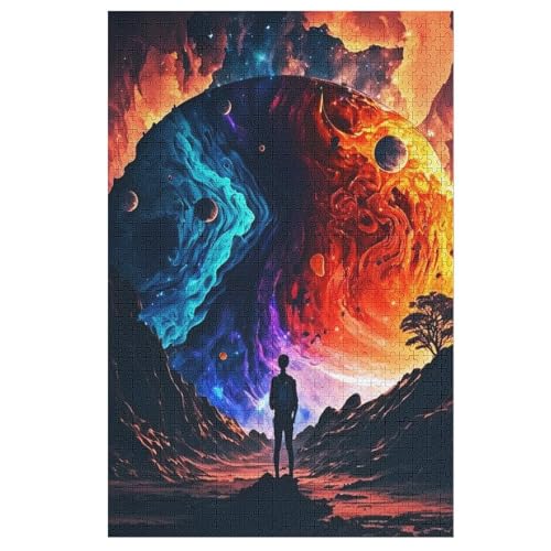 Bunt im Weltraum Holzpuzzle 1000 Teile, Knobelspiele Für Erwachsene, Teenager, Puzzles Unmögliche - Kinder Puzzle Zimmer Deko 78×53cm von GGJJTT
