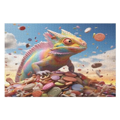 Chamäleon Puzzle Für Erwachsene 1000 Teile Premium 100% Recyceltes Brett Zum Lernen, Lernspielzeug, Familienspiele Kinder Holzpuzzle （75×50cm） von GGJJTT