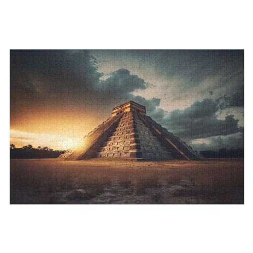 Chichen Itza Puzzle 1000 Teile, Holzpuzzle Herausforderndes Geschicklichkeitsspiel Kinder Erwachsenenpuzzle Ab 12 Jahren 75×50cm von GGJJTT