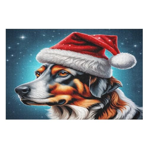 Christmas Hund Holzpuzzle Erwachsene - 1000 Teiliges Jigsaw Knobelspiel - Puzzle Für Erwachsene & Kinder - Outdoor & Reisespielzeug - Geduldspiel （75×50cm） von GGJJTT