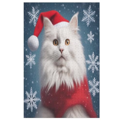 Christmas Katze Puzzle 1000 Teile, Holzpuzzle Herausforderndes Geschicklichkeitsspiel, Kinder Erwachsenenpuzzle Ab 12 Jahren 78×53cm von GGJJTT