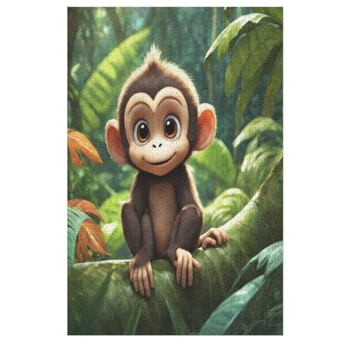 Cute AFFE 1000 Teile Puzzle Für Erwachsene, Herausforderung Puzzles - Familienpuzzle Verringerter Druck Schwieriges Puzzle Rahmen Holzpuzzle Für Erwachsene Kinder 12+ （78×53cm） von GGJJTT