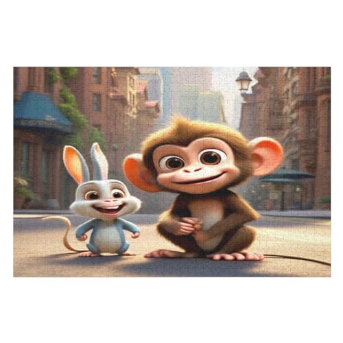 Cute AFFE -Puzzle, 1000 Teile,Holzpuzzle Für Erwachsene Kinder, Lustiges Spielzeug, Denkspiel, Spielzeug, Bildungsspiel, Herausforderung, Pädagogisch, （75×50cm） von GGJJTT