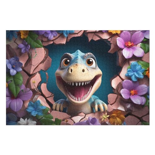 Cute Dinosaurier Holzpuzzle Erwachsene - 1000 Teiliges Jigsaw Knobelspiel - Puzzle Für Erwachsene & Kinder - Outdoor & Reisespielzeug - Geduldspiel （75×50cm） von GGJJTT
