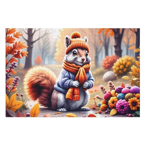 Cute Eichhörnchen Puzzle Für Erwachsene 1000 Teile Premium 100% Recyceltes Brett Zum Lernen, Lernspielzeug, Familienspiele Kinder Holzpuzzle （75×50cm） von GGJJTT