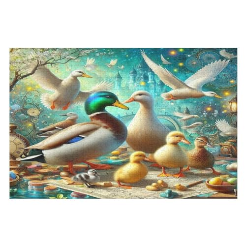 Cute Ente Holzpuzzle 1000 Teile, Knobelspiele Für Erwachsene, Teenager, Puzzles Unmögliche - Kinder Puzzle Zimmer Deko 75×50cm von GGJJTT