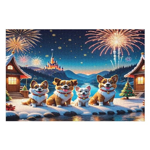 Cute Hund 1000 Teile Premium-Puzzles Für Erwachsene Kinder- Holzpuzzles Spaß Und Lernspiele - Perfekte Puzzle-Geschenke （75×50cm） von GGJJTT