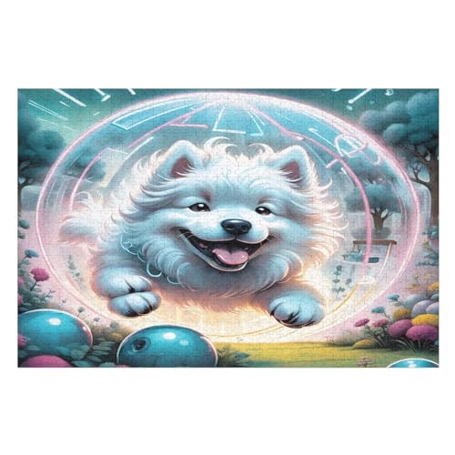 Cute Hund Holzpuzzle 1000 Teile, Knobelspiele Für Erwachsene, Teenager, Puzzles Unmögliche - Kinder Puzzle Zimmer Deko （75×50cm） von GGJJTT
