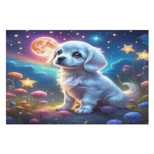 Cute Hund -Puzzle, 1000 Teile,Holzpuzzle Für Erwachsene Kinder, Lustiges Spielzeug, Denkspiel, Spielzeug, Bildungsspiel, Herausforderung, Pädagogisch, （75×50cm） von GGJJTT