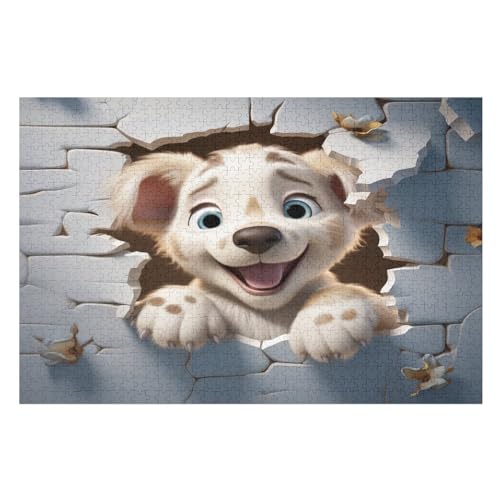 Cute Hund – Puzzle 1000 Teile, Holzpuzzle, Herausforderndes Geschicklichkeitsspiel Für Die Ganze Familie, Kinder Erwachsenenpuzzle Ab 12 Jahren （75×50cm） von GGJJTT