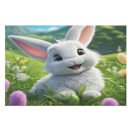 Cute Kaninchen Holzpuzzle 1000 Teile, Knobelspiele Für Erwachsene, Teenager, Puzzles Unmögliche - Kinder Puzzle Zimmer Deko （75×50cm） von GGJJTT