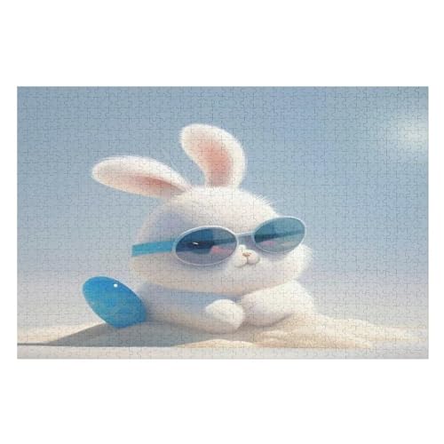 Cute Kaninchen Puzzle Für Erwachsene 1000 Teile Premium 100% Recyceltes Brett Zum Lernen, Lernspielzeug, Familienspiele Kinder Holzpuzzle （75×50cm） von GGJJTT