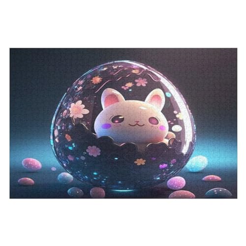 Cute Kaninchen Puzzles 1000 Teile Erwachsener Kniffel Spaß Für Die Ganze Familie - 1000 Puzzleteilige Motive, Holzpuzzle Kinder Erwachsene, Impossible Puzzle Schwer （75×50cm） von GGJJTT